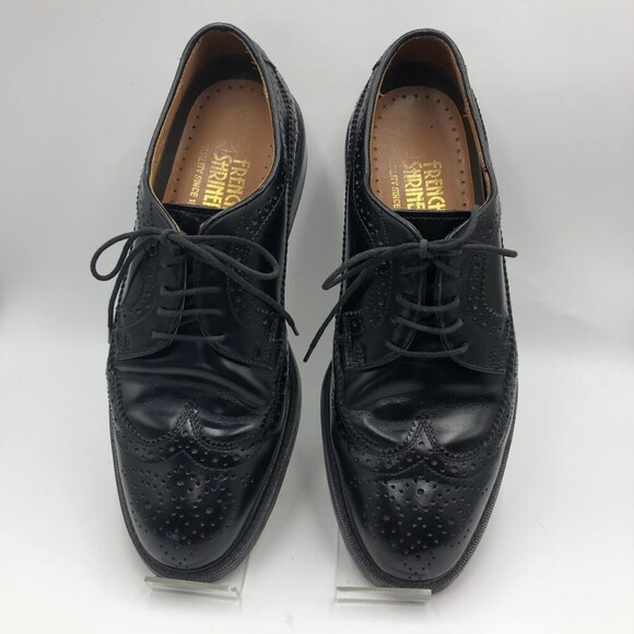 Vintage French Shriner Mens Black Leather Wing Tip Lace Up Dress Shoes Size 8.5M - Picture 12 of 12